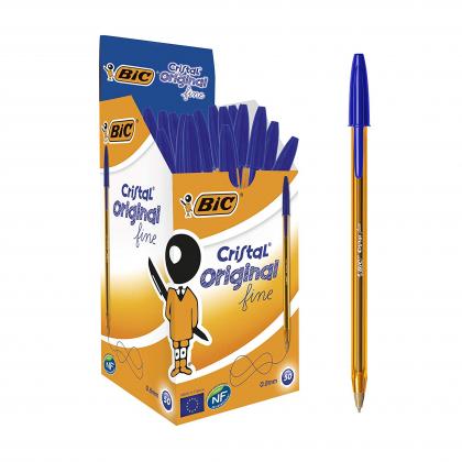 BIC Cristal Original Fine Ballpoint Pens Blue 50 Box 